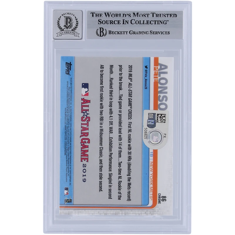 Pete Alonso New York Mets Autographed 2019 Topps Chrome Update #86 Beckett Fanatics Witnessed Authenticated 9/10 Rookie Card