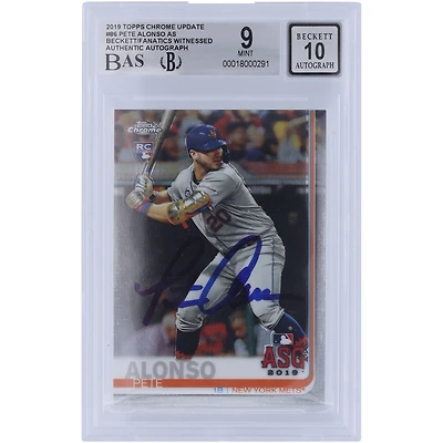 Pete Alonso, New York Mets, carte de recrue autographiée Topps Chrome Update n° 86 Beckett 2019, vue par des fans, 9/10