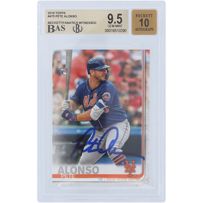 Pete Alonso New York Mets Autographed 2019 Topps Series 2 #475 Beckett Fanatics Witnessed Authenticated /10 Rookie Card