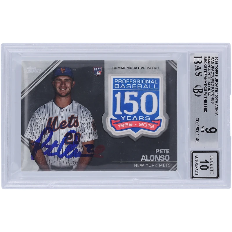 Pete Alonso New York Mets Autographed 2019 Topps Update 150th Anniversary Commemorative Relic #AMP-PA Beckett Fanatics Witnessed Authenticated 9/10 Rookie Card