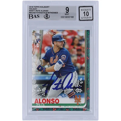 Pete Alonso New York Mets Autographed 2019 Topps Walmart Holiday #HW71 Beckett Fanatics Witnessed Authenticated 9/10 Rookie Card