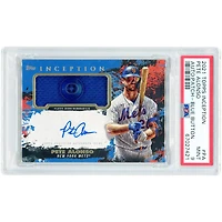 Pete Alonso New York Mets Autographed 2021 Topps Inception Button Relic Blue #APC-PA #4/6 PSA Authenticated 9 Card
