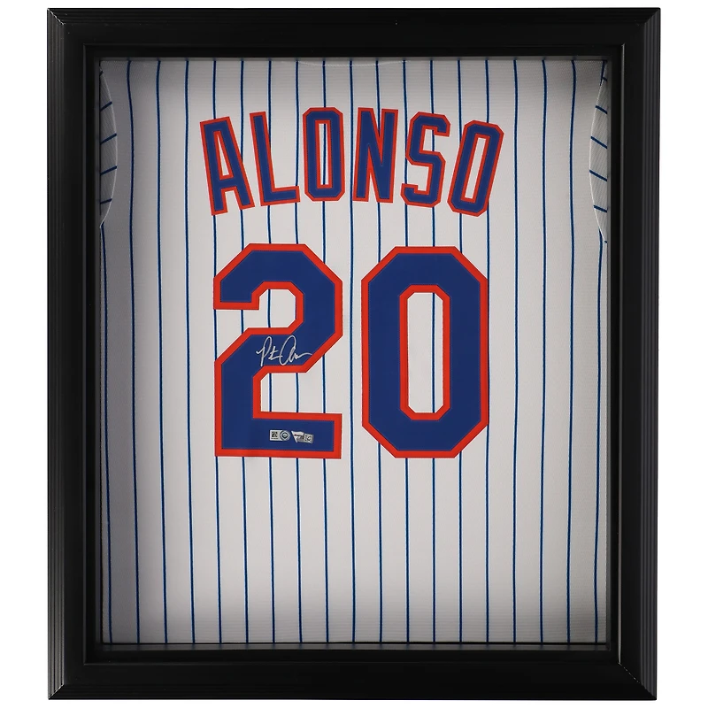 Maillot réplique Nike encadré autographié par Pete Alonso des New York Mets, blanc, Shadowbox