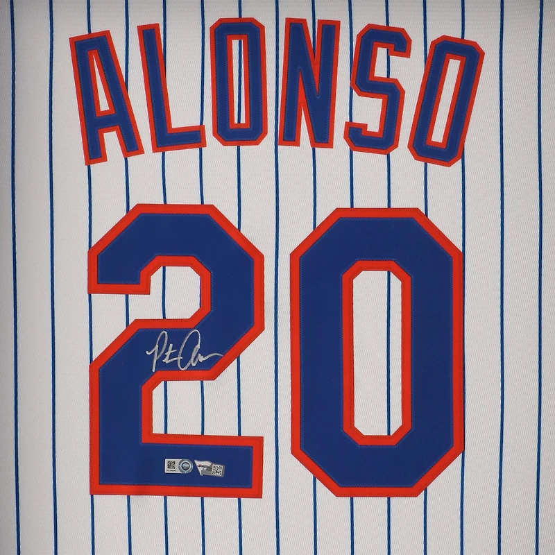 Maillot réplique Nike encadré autographié par Pete Alonso des New York Mets, blanc, Shadowbox
