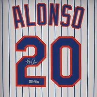 Maillot réplique Nike encadré autographié par Pete Alonso des New York Mets, blanc, Shadowbox