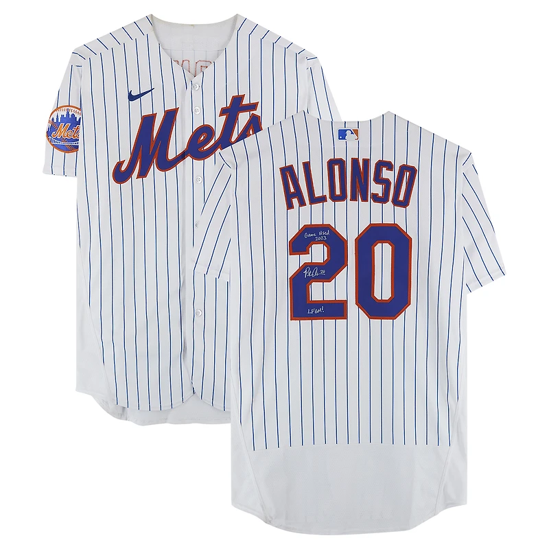 Pete Alonso New York Mets Autographed Game-Used #20 White Jersey vs. Cincinnati Reds on September 16 and 17, 2023 with Multiple Inscriptions