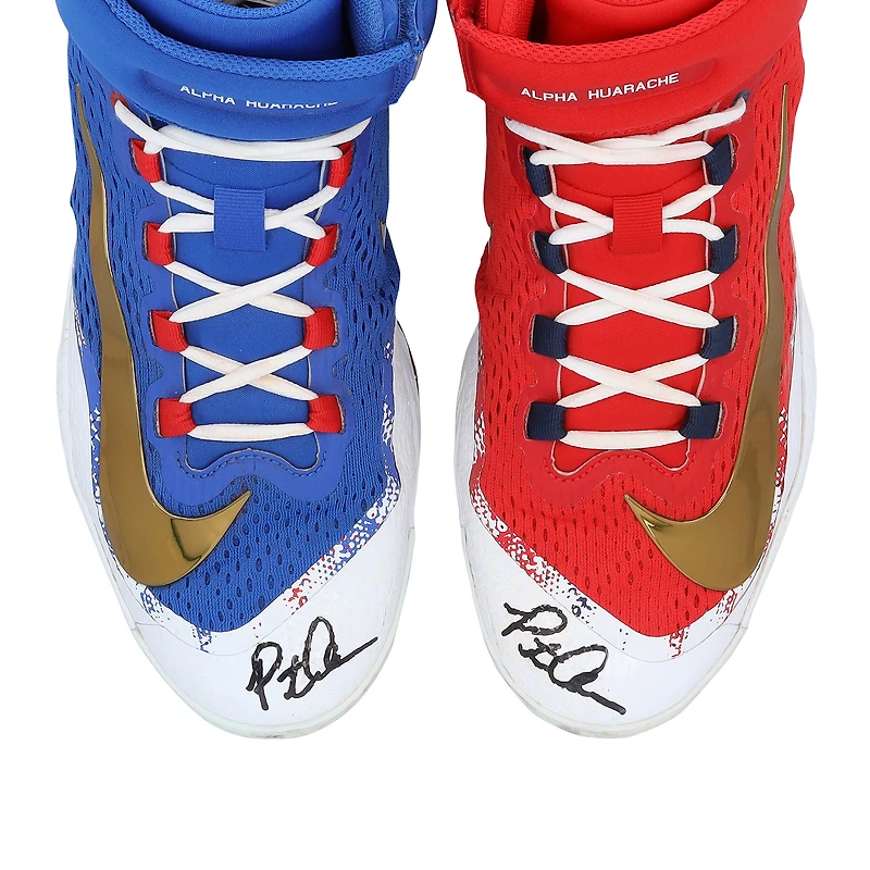 Crampons Nike rouges et bleus portés en match par Pete Alonso (New York Mets) lors de la saison 2025 de la MLB, autographiés - HH98515748-49