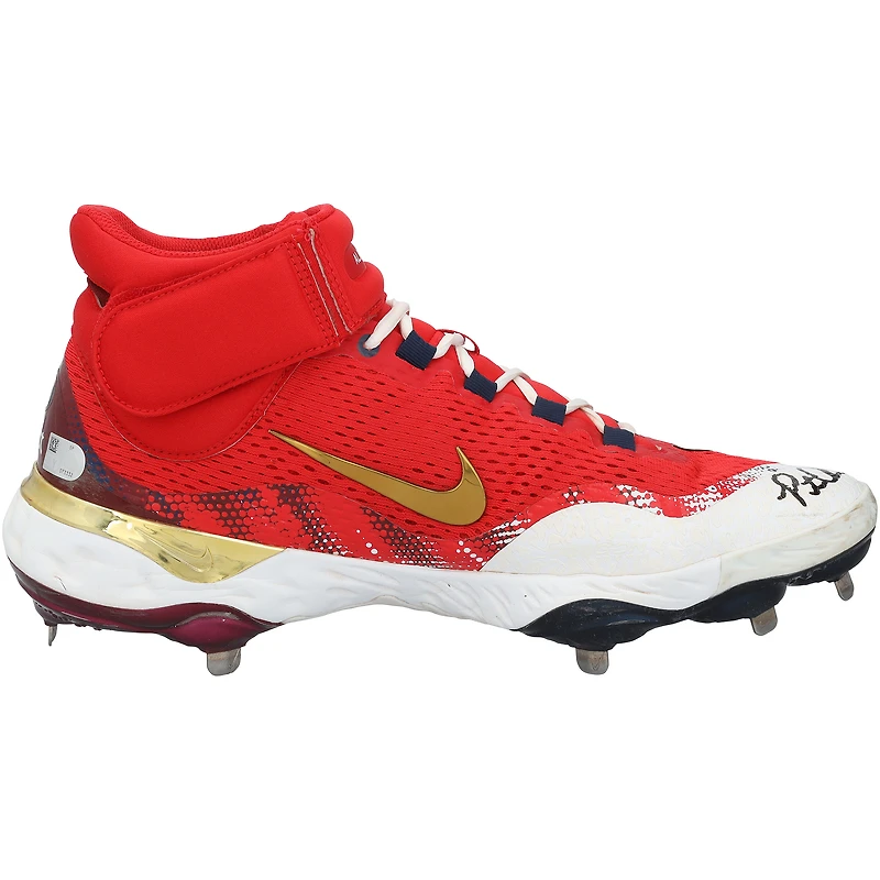 Crampons Nike rouges et bleus portés en match par Pete Alonso (New York Mets) lors de la saison 2025 de la MLB, autographiés - HH98515748-49