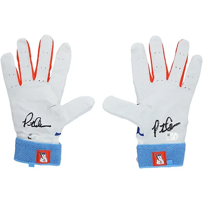 Gants de frappe blancs Nike autographiés par Pete Alonso, joueurs des Mets de New York, saison 2025 de la MLB