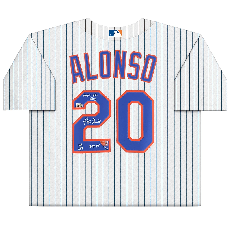 Maillot réplique blanc Nike autographié par Pete Alonso (New York Mets) avec plusieurs inscriptions - Édition limitée n° 25/25