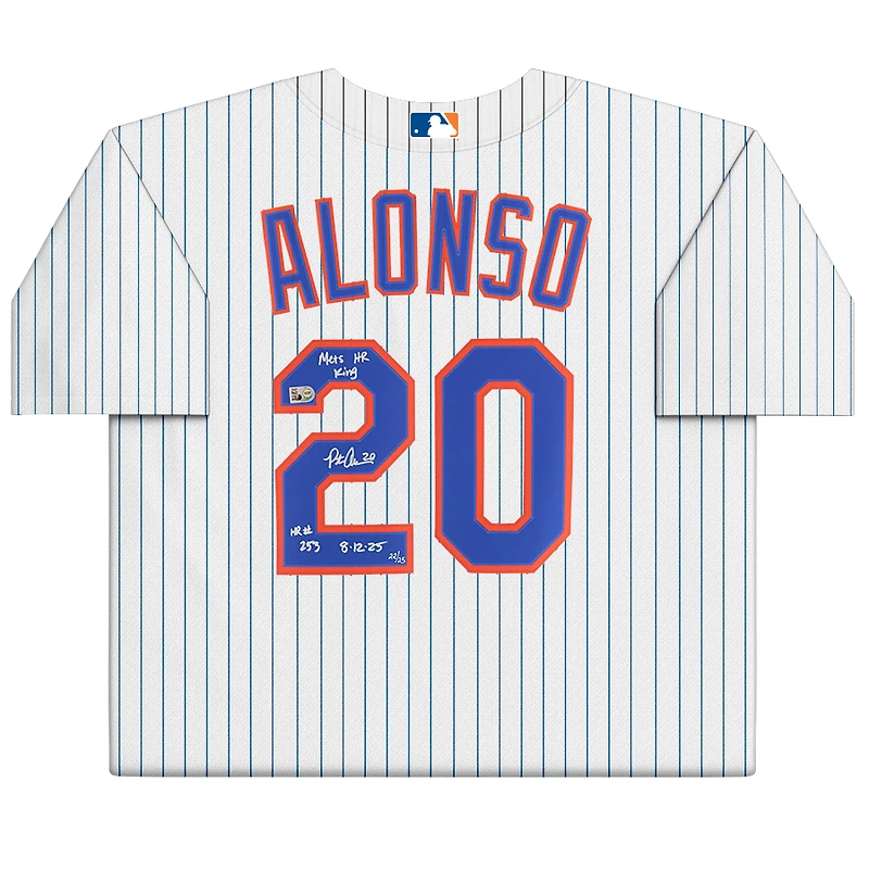 Maillot réplique blanc Nike autographié par Pete Alonso des Mets de New York, avec plusieurs inscriptions - Édition limitée à 25 exemplaires