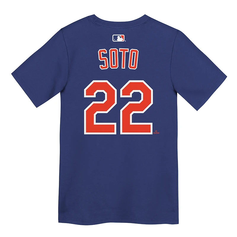T-shirt Nike Juan Soto Royal New York Mets pour enfants d'âge préscolaire (nom et numéro)