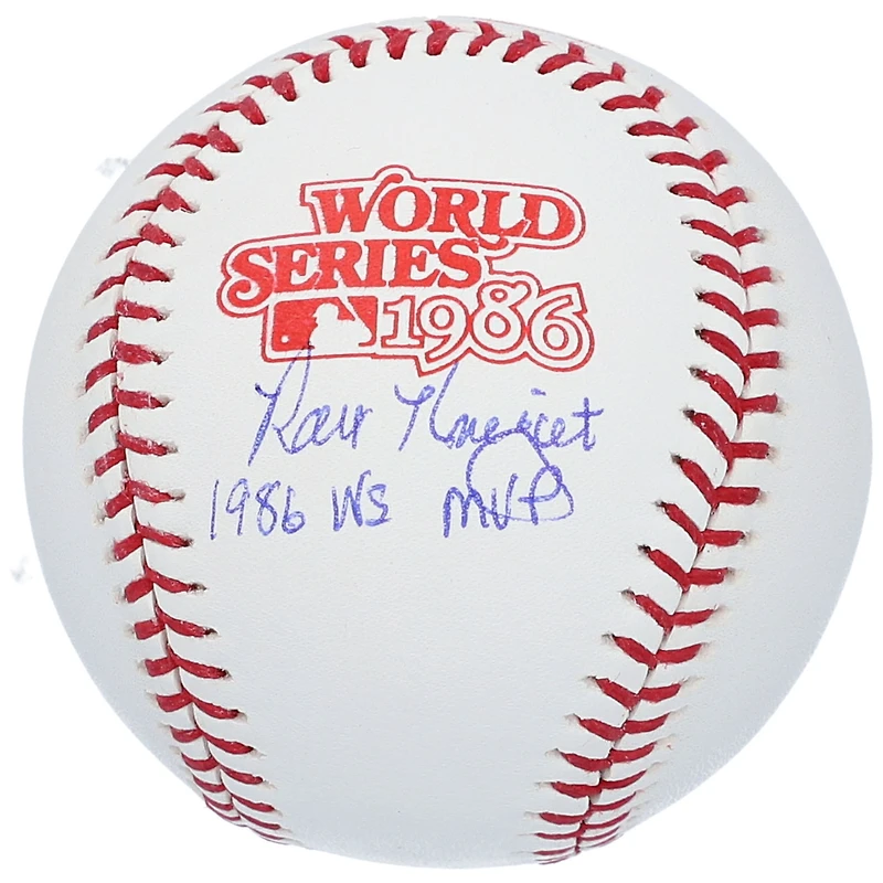 Balle de baseball autographiée par Ray Knight des Mets de New York, logo des Séries mondiales de 1986, avec inscription « MVP des Séries mondiales 1986 ».