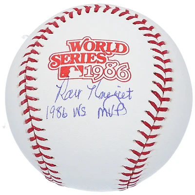 Balle de baseball autographiée par Ray Knight des Mets de New York, logo des Séries mondiales de 1986, avec inscription « MVP des Séries mondiales 1986 ».