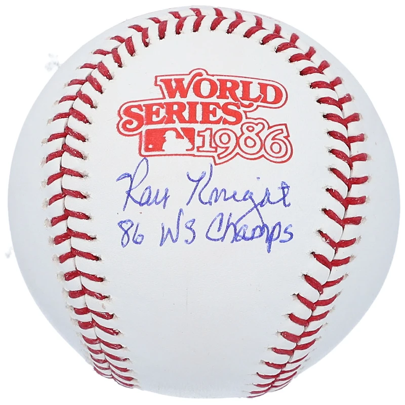 Baseball avec logo autographié par Ray Knight des New York Mets lors de la Série mondiale de 1986 avec l'inscription « 86 WS Champs »