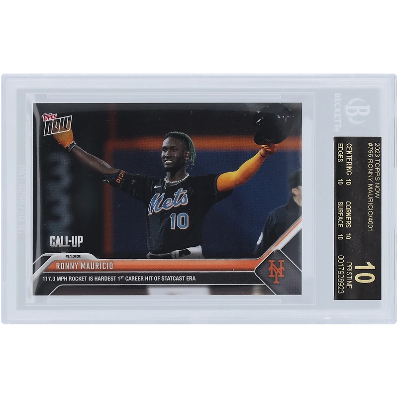 Ronny Mauricio New York Mets 2023 Topps Now Black Label 117.3 MPH Rocket Is Hardest 1st Career Hit Of Statcast Era #796 BGS Authenticated 10 Rookie Card - 10,10,10,10 Subgrades