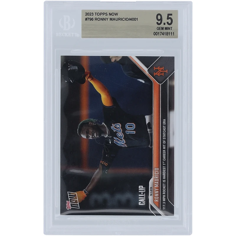 Ronny Mauricio New York Mets 2023 Topps Now Call-Up Hit #796 BGS Authenticated 9.5 Card