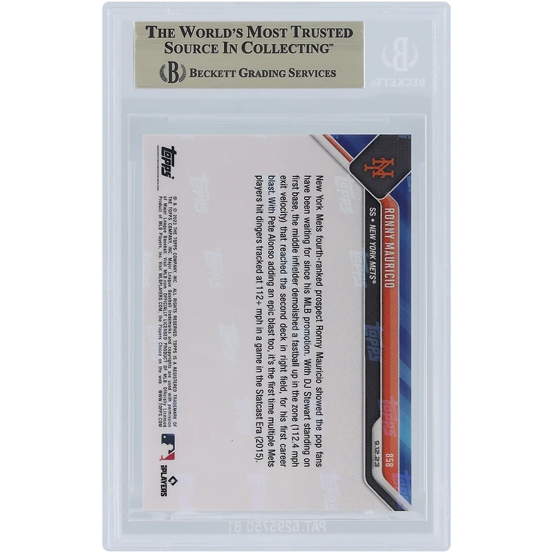 Ronny Mauricio New York Mets 2023 Topps Now Cracks 1st Homer Of MLB Career #858 BGS Authenticated 10 Rookie Card - 9.5,10,10,10 Subgrades