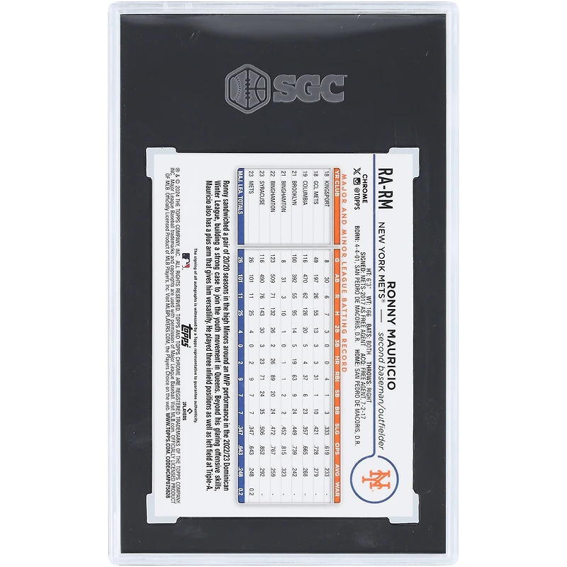 Ronny Mauricio New York Mets Autographed 2024 Topps Chrome Black & White Mini Diamond Refractor Rookie #RA-RM SGC Authenticated 9.5/10 Rookie Card