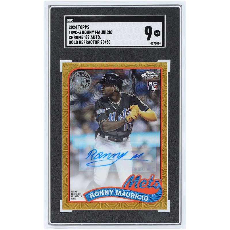 Ronny Mauricio New York Mets Autographed 2024 Topps Gold Refractor Chrome '89 #T89C-3 #20/50 SGC Authenticated 9 Rookie Card
