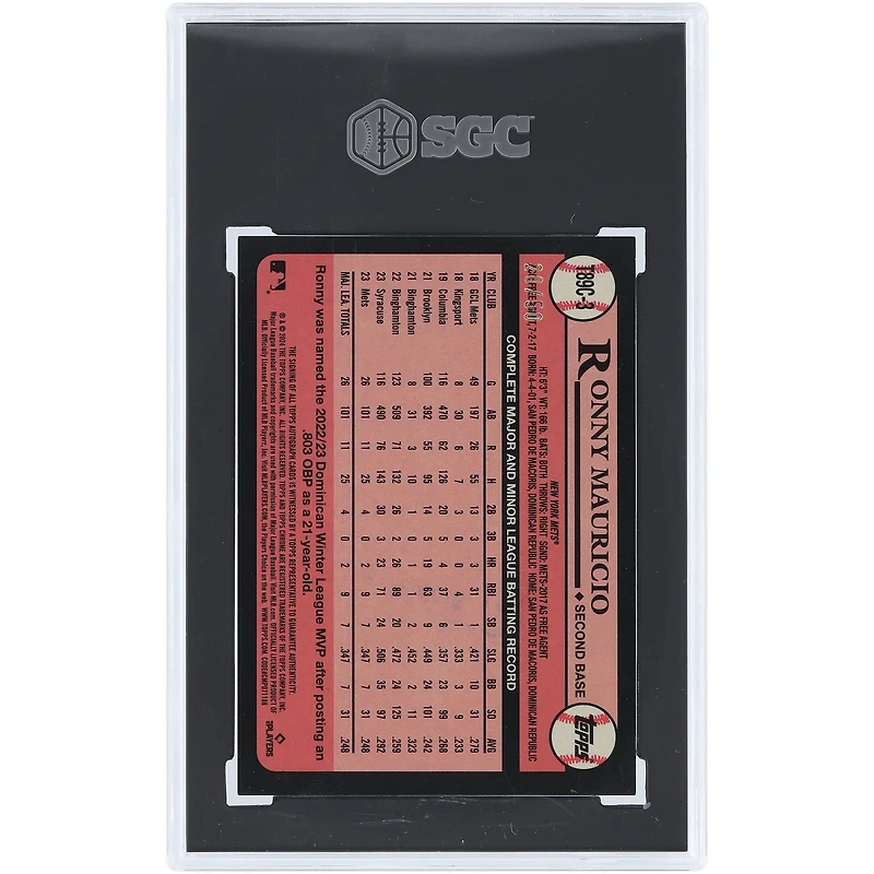 Ronny Mauricio New York Mets Autographed 2024 Topps Gold Refractor Chrome '89 #T89C-3 #20/50 SGC Authenticated 9 Rookie Card