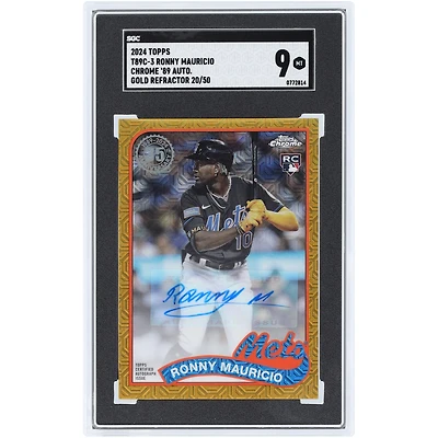 Carte de recrue 9 authentifiée SGC 2024 Topps Gold Refractor Chrome '89 #T89C-3 #20/50 de Ronny Mauricio, New York Mets, autographiée par SGC