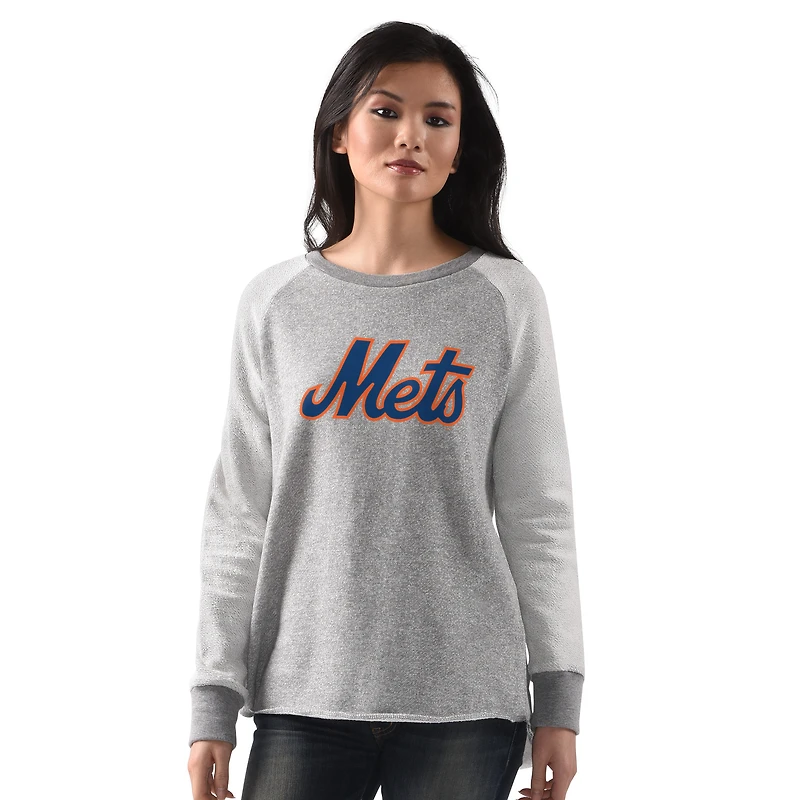 Sweat-shirt à col raglan pour femme G-III 4Her par Carl Banks gris chiné New York Mets Gridiron