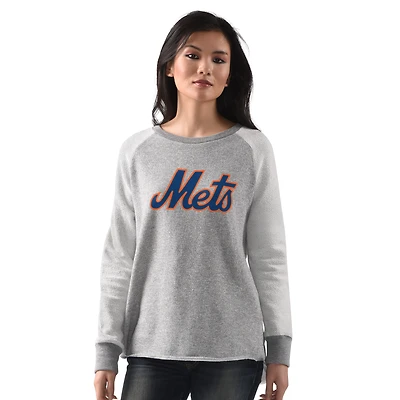 Sweat-shirt à col raglan pour femme G-III 4Her par Carl Banks gris chiné New York Mets Gridiron