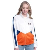 Veste de survêtement à fermeture éclair intégrale G-III Sports by Carl Banks pour femme, blanche/bleue, motif raglan Rally Rhinestone des New York Mets