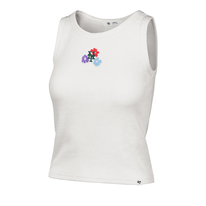 Women's '47 Cream New York Mets Floral Logo Ribbed Baby Tank Top