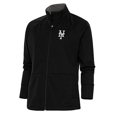 Women's Antigua  Black New York Mets Brushed Metallic Links Full-Zip Golf Jacket
