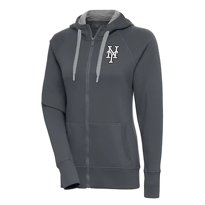 Women's Antigua  Charcoal New York Mets Brushed Metallic Victory Full-Zip Hoodie