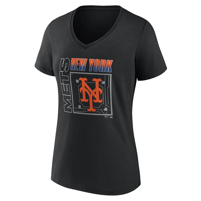 Women's Black New York Mets Home Field Pop Personalized Name & Number V-Neck T-Shirt