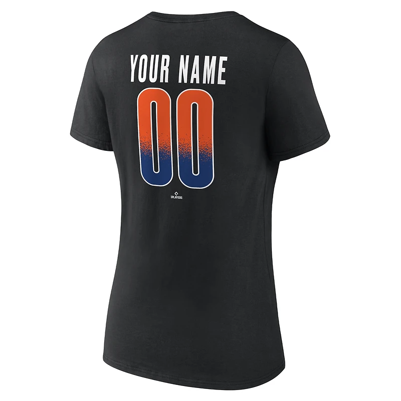 Women's Black New York Mets Home Field Pop Personalized Name & Number V-Neck T-Shirt