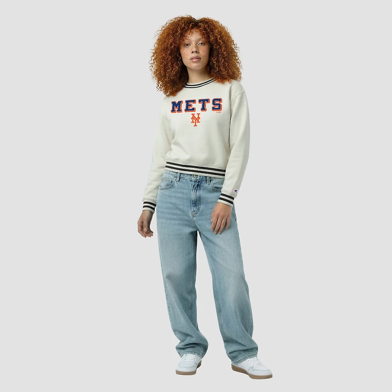 Sweat-shirt Champion crème pour femme, motif New York Mets Reverse Weave