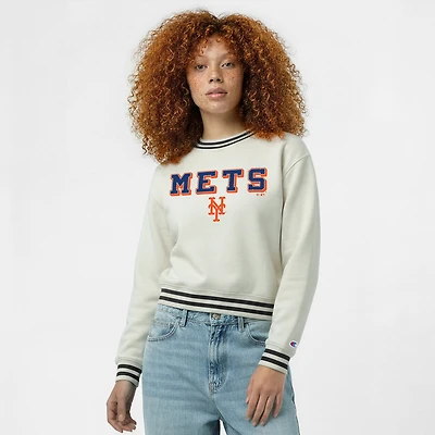 Women's Champion  Cream New York Mets Reverse Weave Sweatshirt
