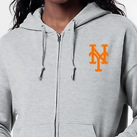 Women's Champion Heather Gray New York Mets Powerblend Fleece Full-Zip Hoodie