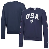 Women's Champion  Navy New York Mets Americana Fleece Crewneck Sweatshirt