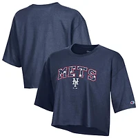 Women's Champion  Navy New York Mets Boyfriend Cropped Americana T-Shirt