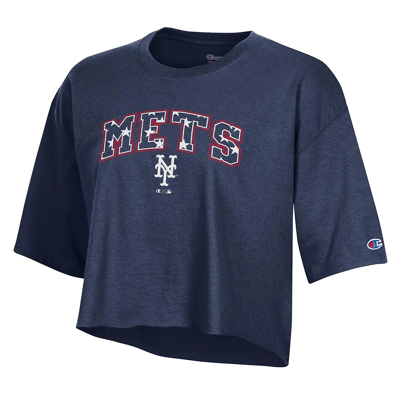 T-shirt court boyfriend bleu marine pour femme Champion New York Mets, style américain