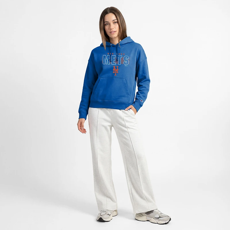 Women's Champion Royal New York Mets Distressed Powerblend Hoodie