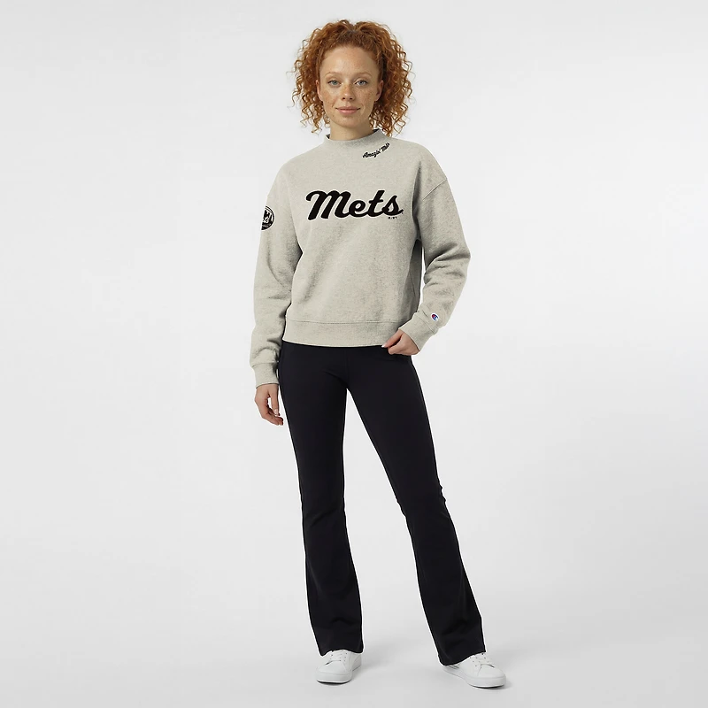 Women's Champion Stone New York Mets Triumph Tri-Blend Sweatshirt