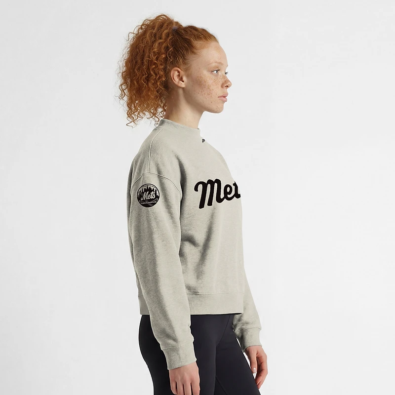 Women's Champion Stone New York Mets Triumph Tri-Blend Sweatshirt