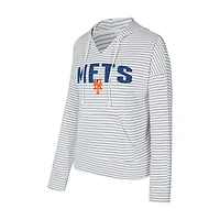 Women's Concepts Sport White/Gray New York Mets Liftoff Striped V-Neck Hoodie