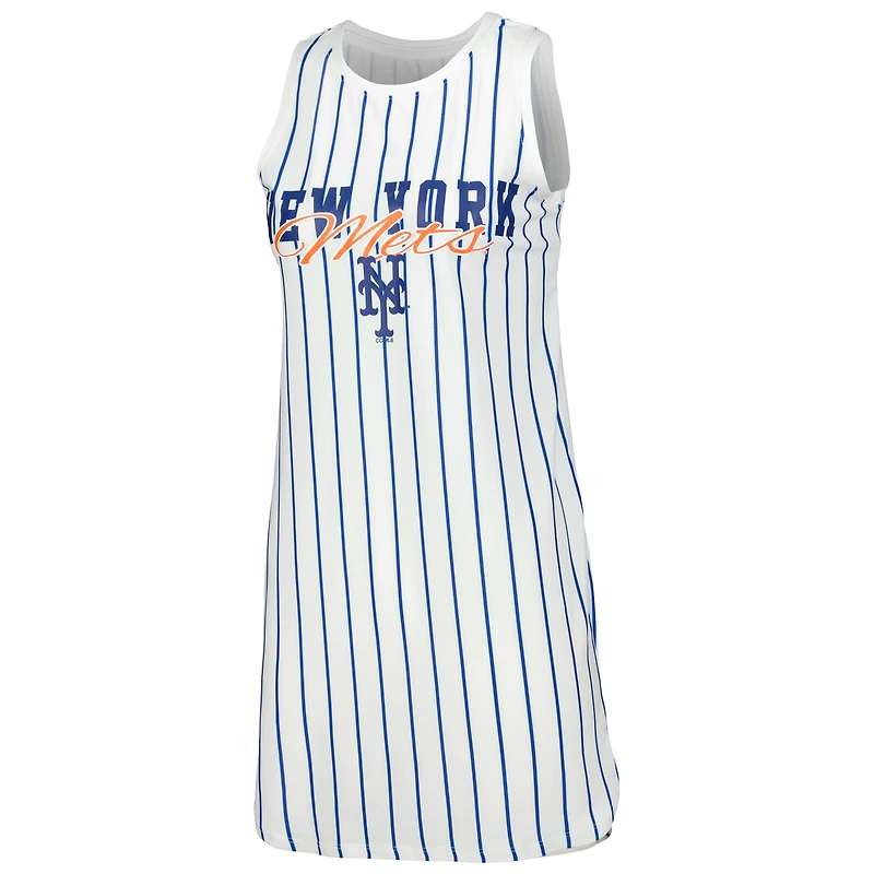 Women's Concepts Sport White New York Mets Reel Pinstripe Knit Sleeveless Nightshirt