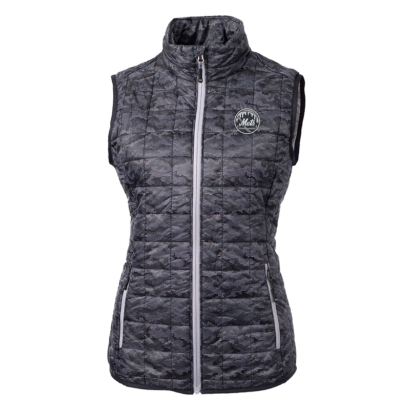 Gilet matelassé imprimé entièrement zippé et isolé PrimaLoft Eco pour femme, noir, des Mets de New York, Rainier