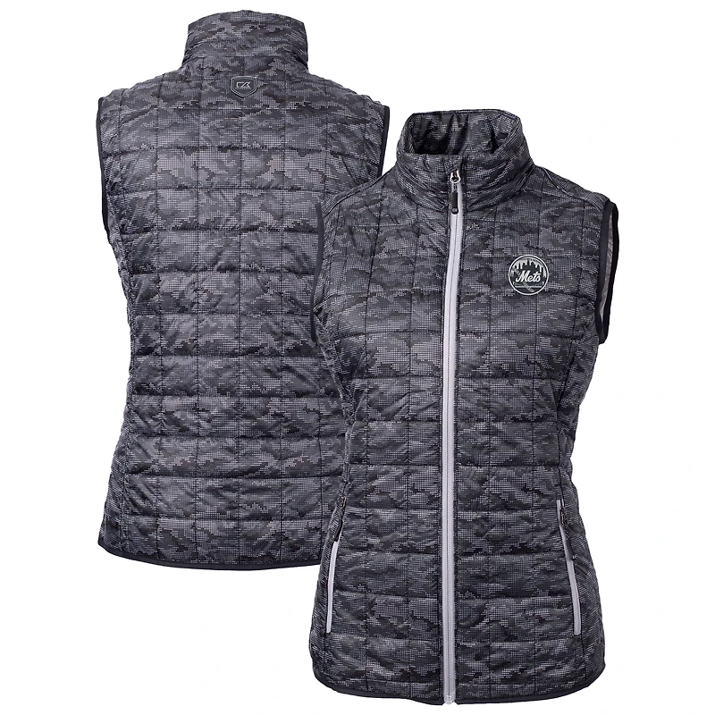 Gilet matelassé imprimé entièrement zippé et isolé PrimaLoft Eco pour femme, noir, des Mets de New York, Rainier