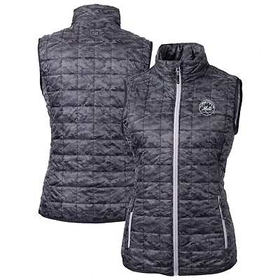 Gilet matelassé imprimé entièrement zippé et isolé PrimaLoft Eco pour femme, noir, des Mets de New York, Rainier