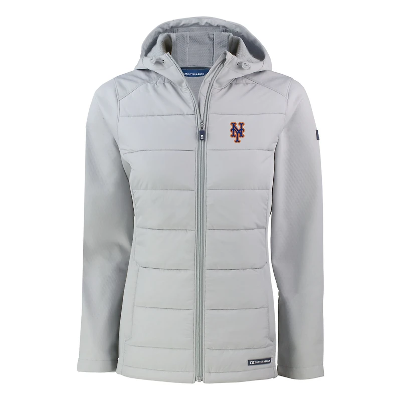 Veste à capuche entièrement zippée en softshell recyclée Evoke Hybrid Eco pour femme, grise, des Mets de New York, Cutter & Buck