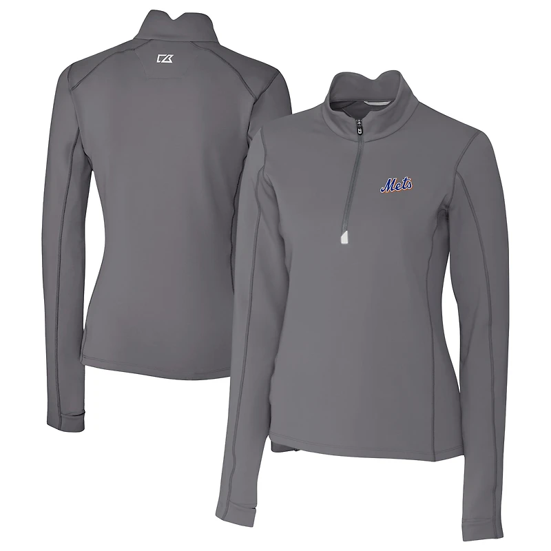 Pull-over gris à fermeture éclair quart de tour pour femme, style Traverse Stretch des Mets New York, Cutter & Buck